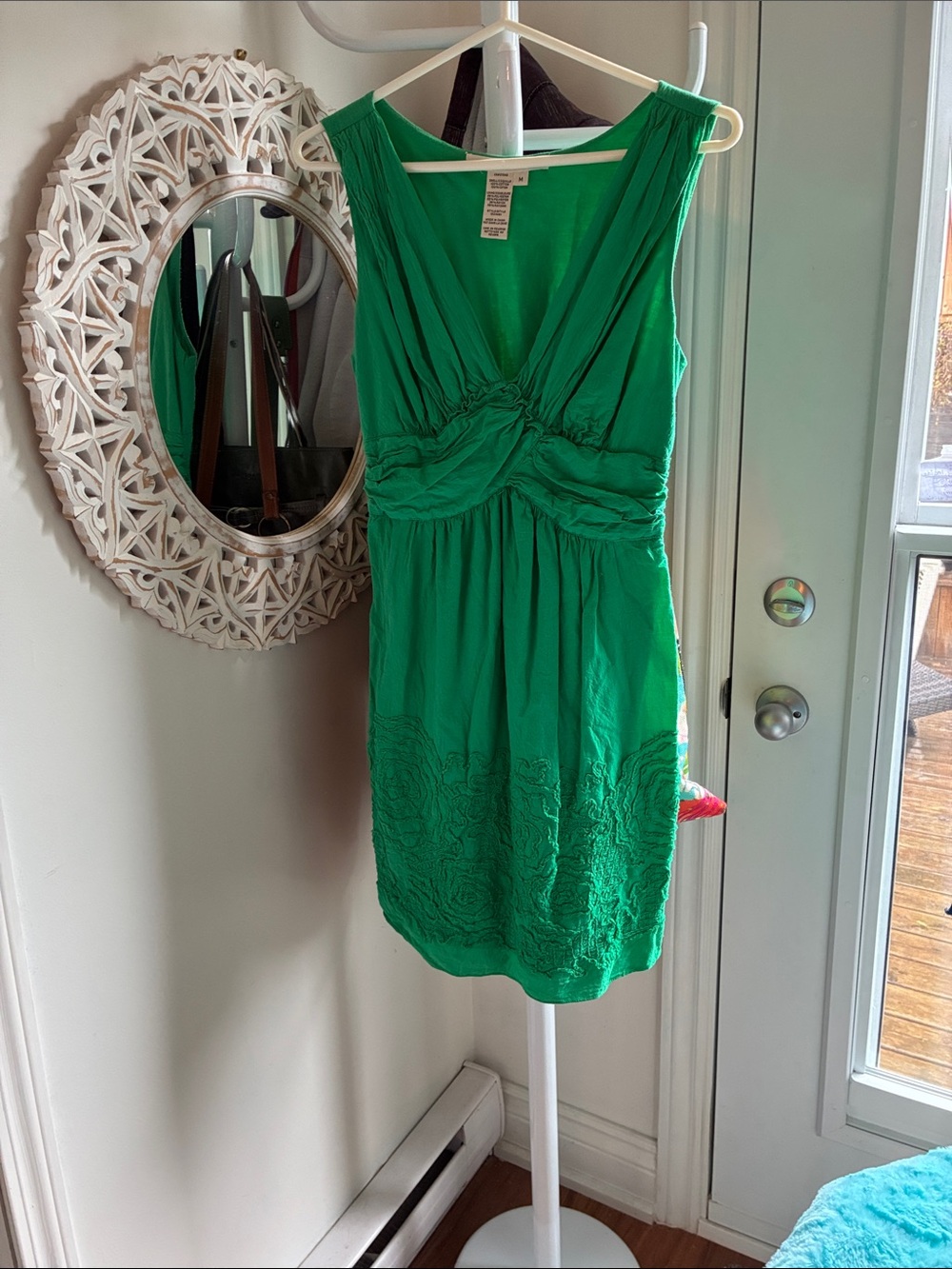 Max Studio Emerald Green V-Neck Gathered Waist Dress